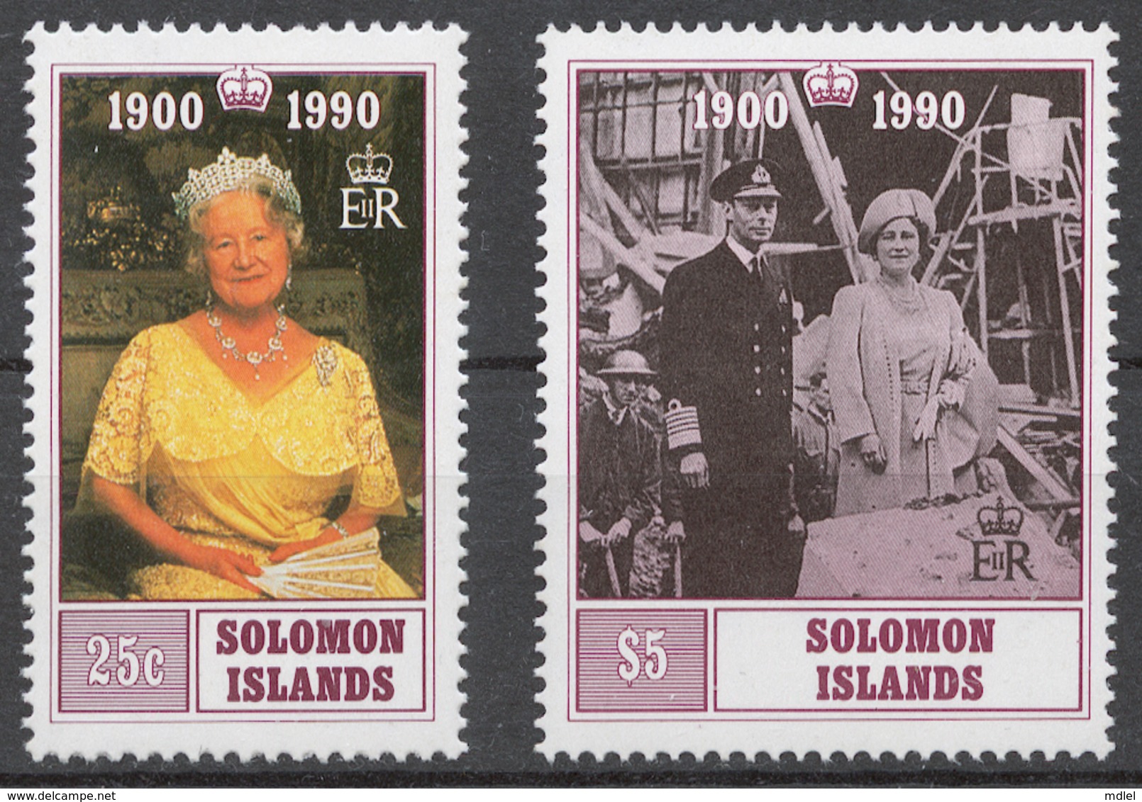 Solomon Islands 1990 Mi# 731-32** QUEEN MOTHER, 90th BIRTHDAY - Salomon (Iles 1978-...)