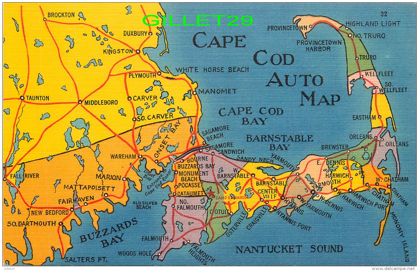 CARTES GÉOGRAPHIQUES -  CAPE COD AUTO MAP - DRIVING DISTANCE - TICHNOR BROS INC - - Landkaarten