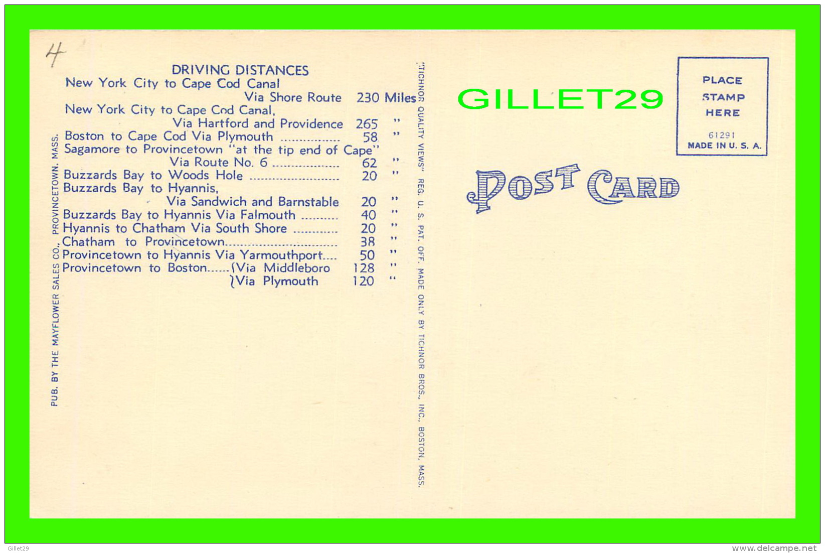 CARTES GÉOGRAPHIQUES -  CAPE COD AUTO MAP - DRIVING DISTANCE - TICHNOR BROS INC - - Cartes Géographiques