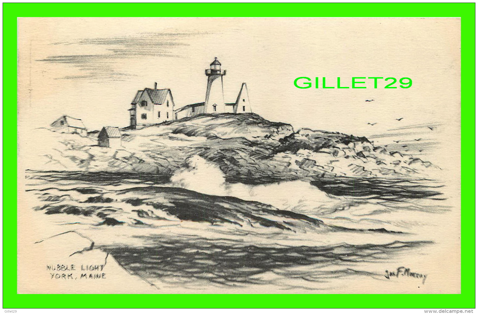 PHARES, LIGHTHOUSE - NUBBLE LIGHT, YORK MAINE - SIGNED - - Phares