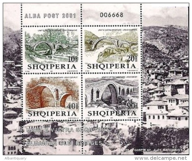 Albania Stamps 2001. Albanian Old Bridges	 2830-2833. Set Sheet MNH. - Albania