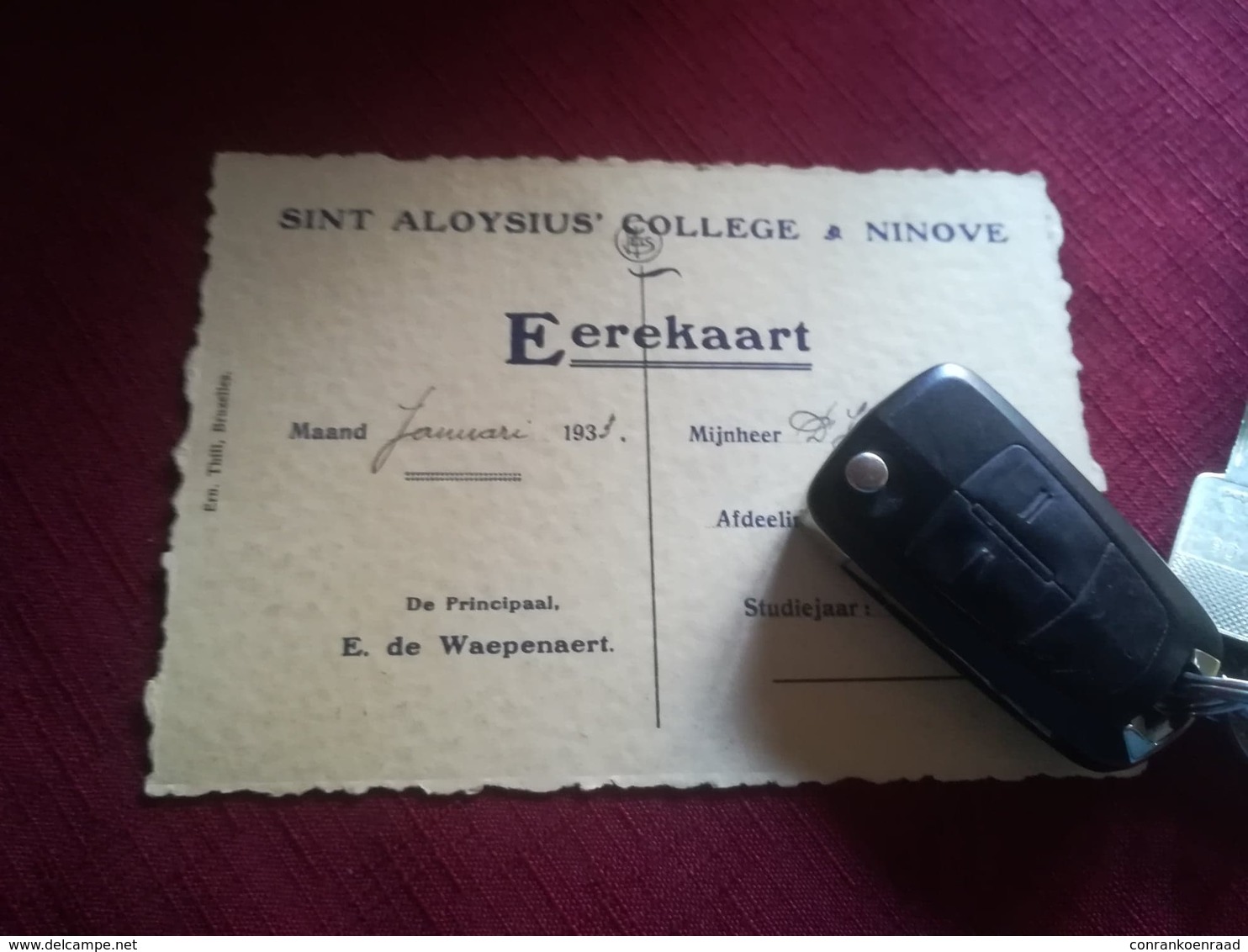 Ninove  College Sint-Aloysius Erekaart 1933 Kaart Dinant - Ninove