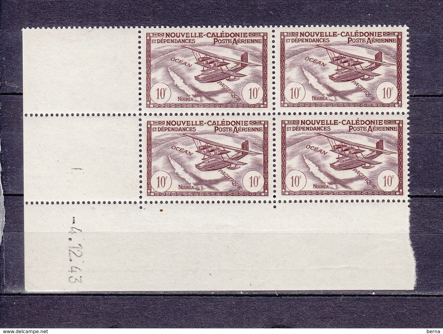 NOUVELLE CALEDONIE POSTE AERIENNE 43  BLOC DE 4  COIN DATE 4.12.43  LUXE NEUF SANS CHARNIERE - Unused Stamps