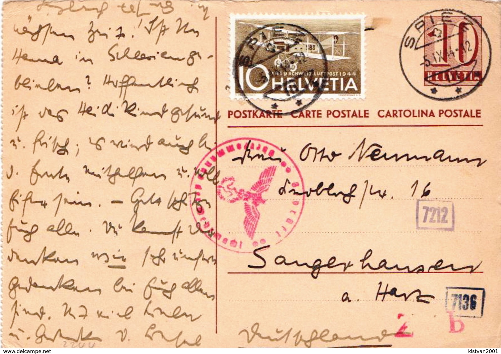 Switzerland Used Postal Stationery Card 10 Rp Sent To Germany In 1944, Censored - Ganzsachen