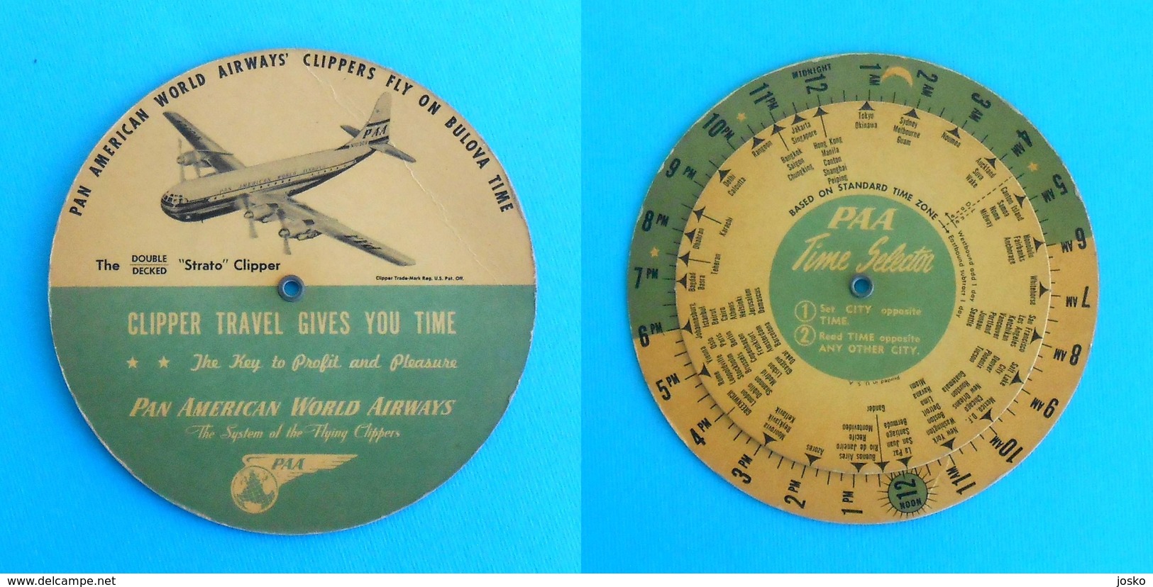 PAN AM AIRLINES ( PAA ) - Original Vintage Time Selector 1950's * World Airways United States Of America USA - Advertisements