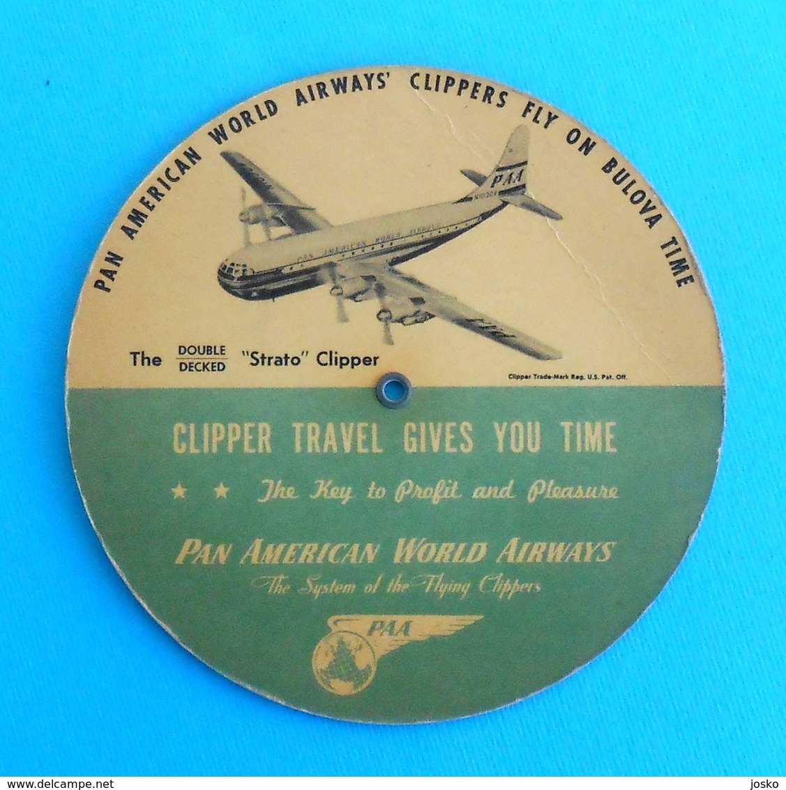 PAN AM AIRLINES ( PAA ) - Original Vintage Time Selector 1950's * World Airways United States Of America USA - Advertisements