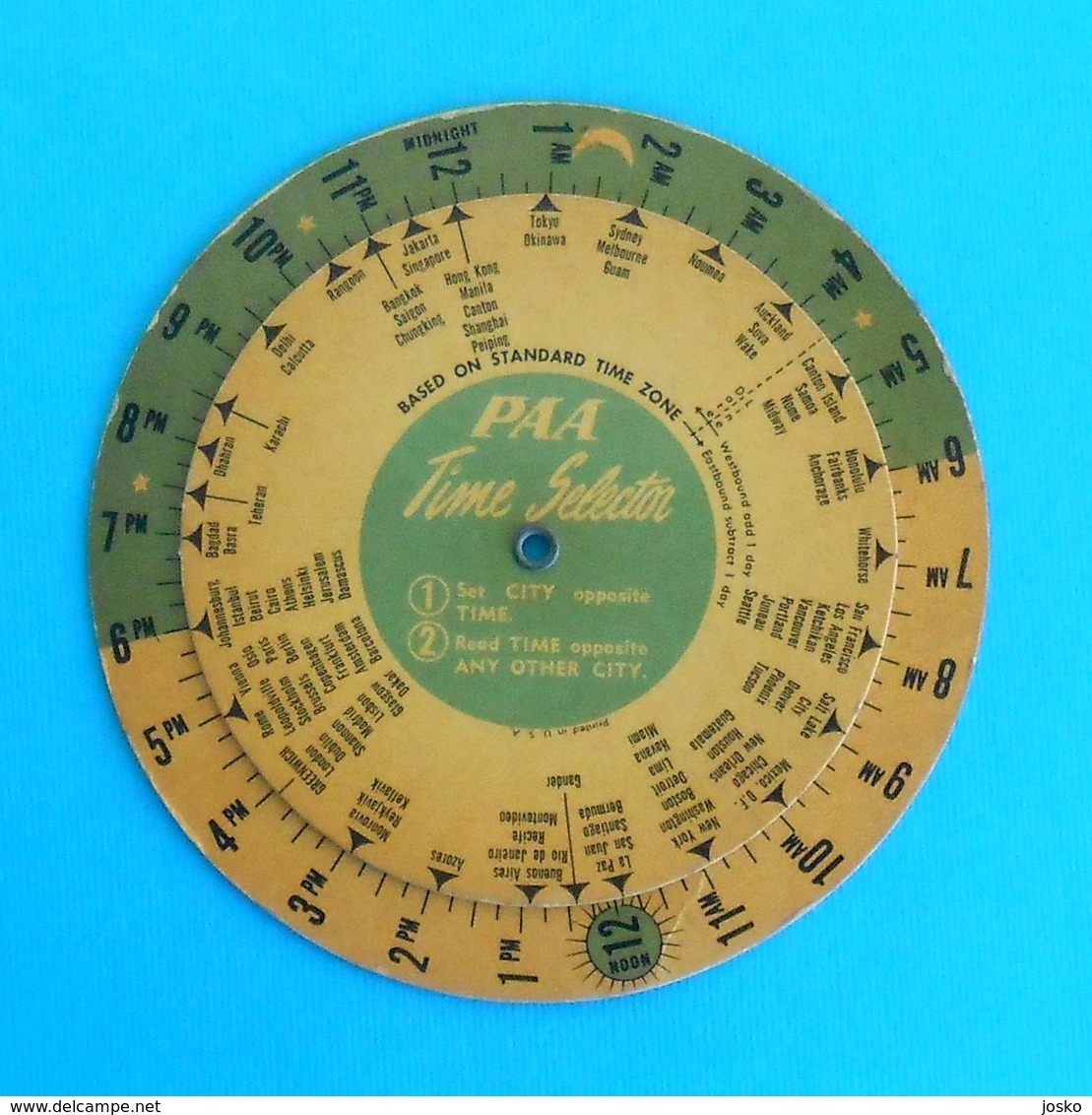 PAN AM AIRLINES ( PAA ) - Original Vintage Time Selector 1950's * World Airways United States Of America USA - Advertisements