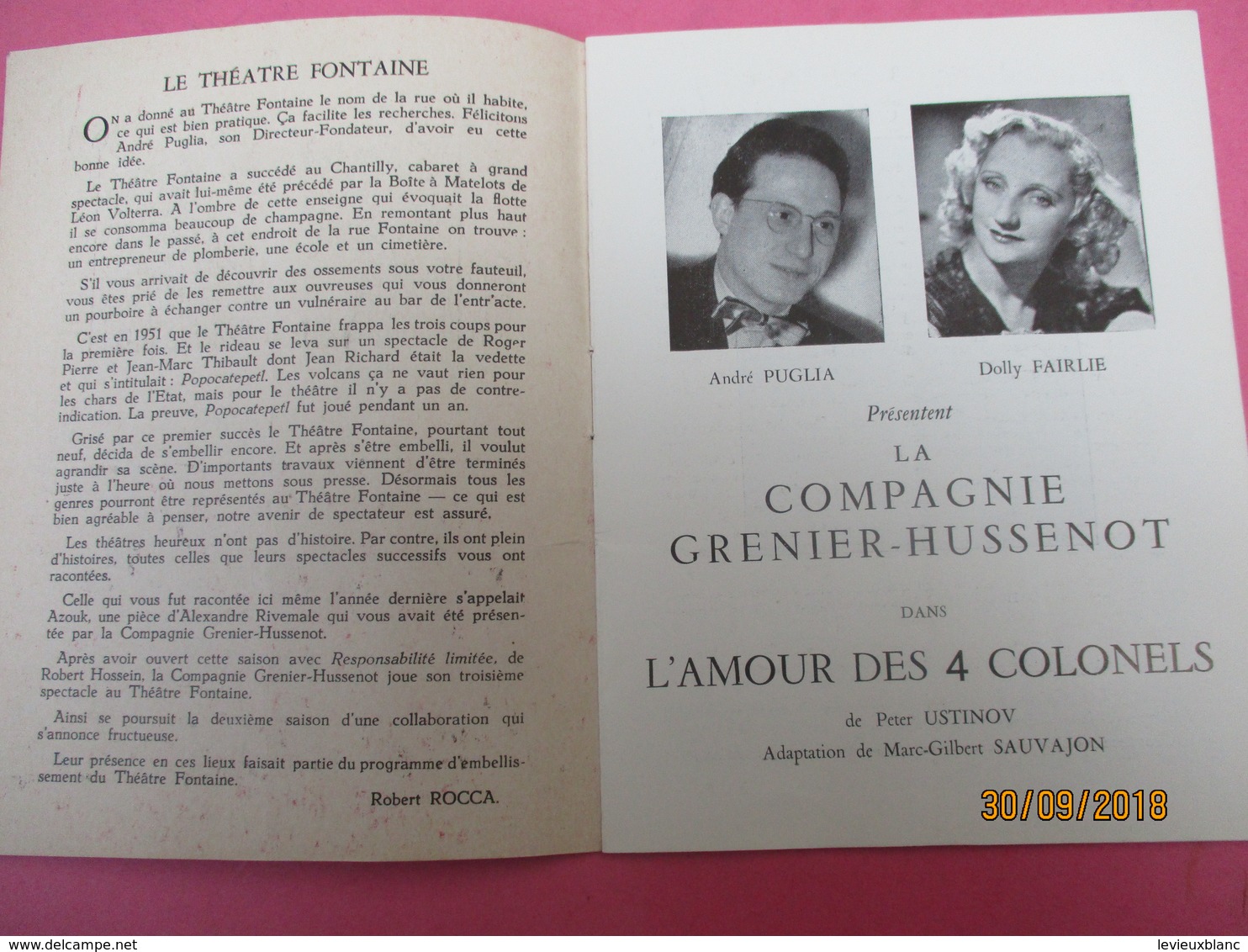 Théatre FONTAINE/ La Compagnie GRENIER-HUSSENOT/ L'amour Des 4 Colonels/Peter Ustinov/R Carel/ 1955          PROG207 - Programmes