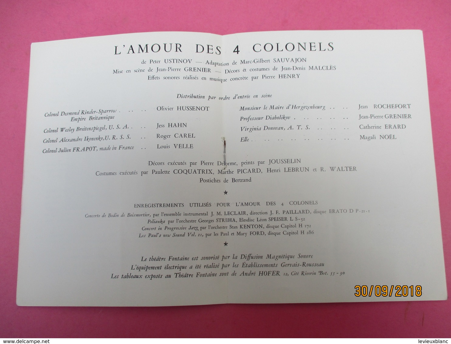 Théatre FONTAINE/ La Compagnie GRENIER-HUSSENOT/ L'amour Des 4 Colonels/Peter Ustinov/R Carel/ 1955          PROG207 - Programma's
