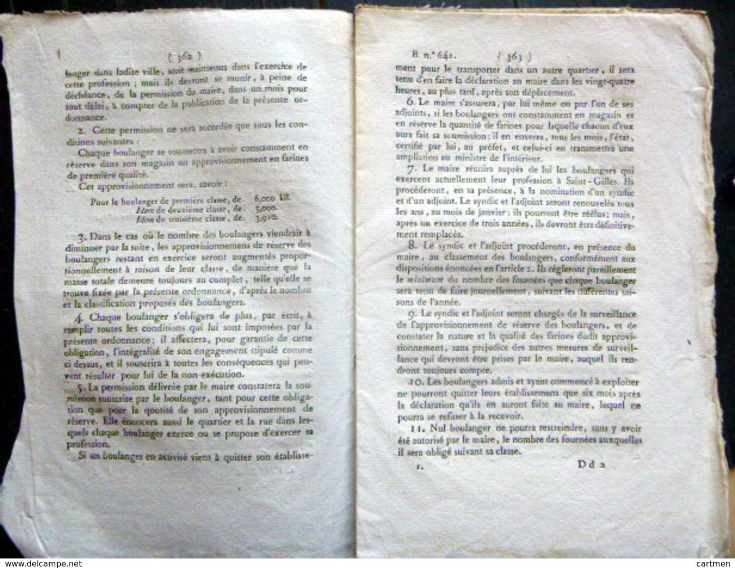 30 SAINT GILLES BOULANGER ORDONNANCE SUR L'EXERCICE DE BOULANGER AVEC SES REGLES  OBLIGATIONS ET TARIFS  1823 - Décrets & Lois