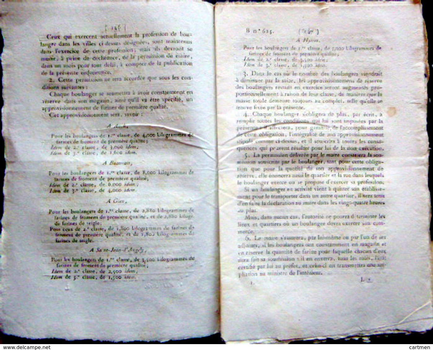 32 AUCH 60 BEAUVAIS 45 GIE BOULANGER ORDONNANCE SUR L'EXERCICE DE BOULANGER AVEC SES REGLES  OBLIGATIONS ET TARIFS  1823 - Décrets & Lois