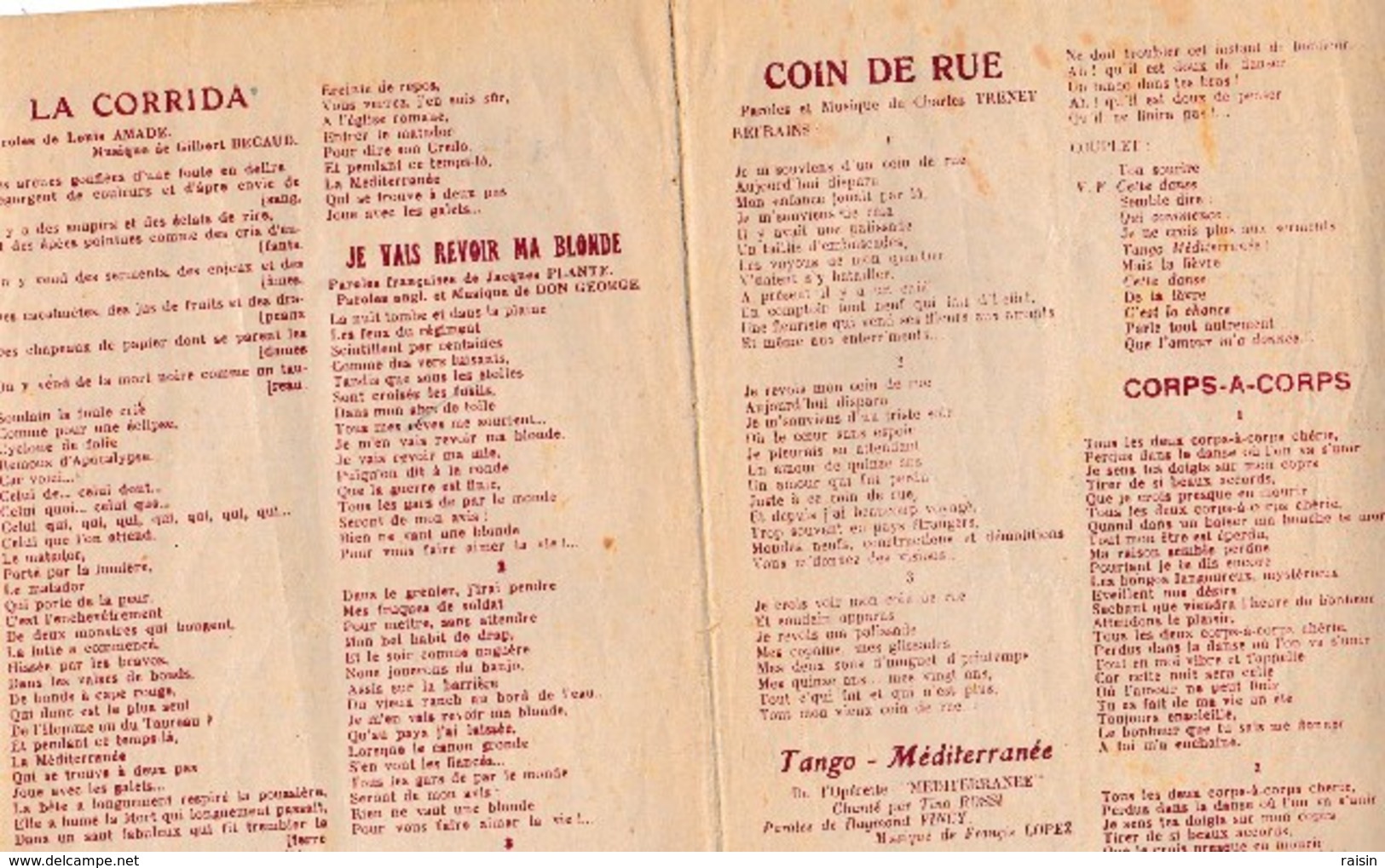 Tous les Succès Ecran Scène Disque Radio 37 chansons Méditerranée,Facteur de Santa-Cruz,Alors...raconte,Bambino,Domani..