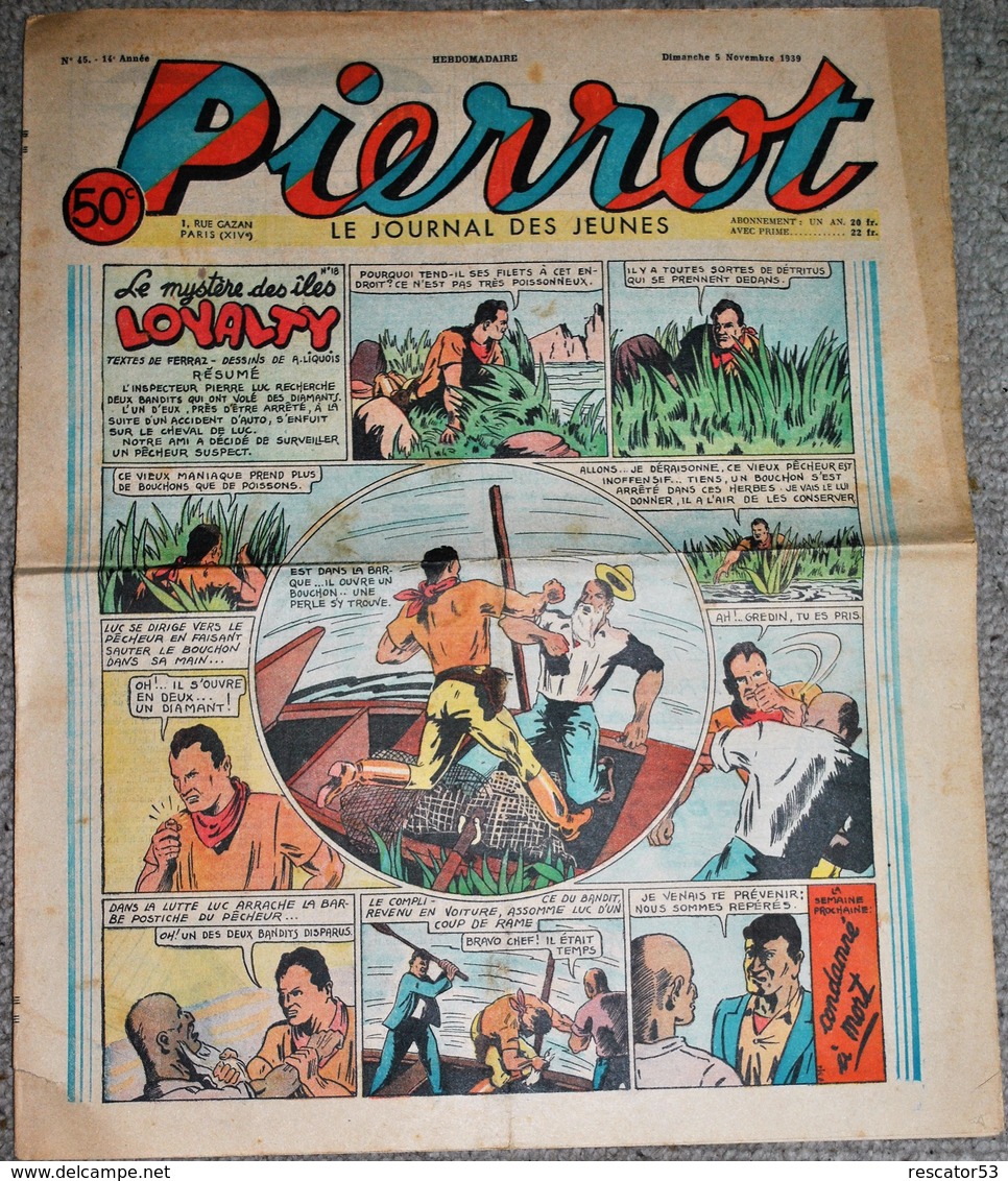 Rare Journal Pour La Jeunesse Pierrot 3 Novembre  1939 - Pierrot