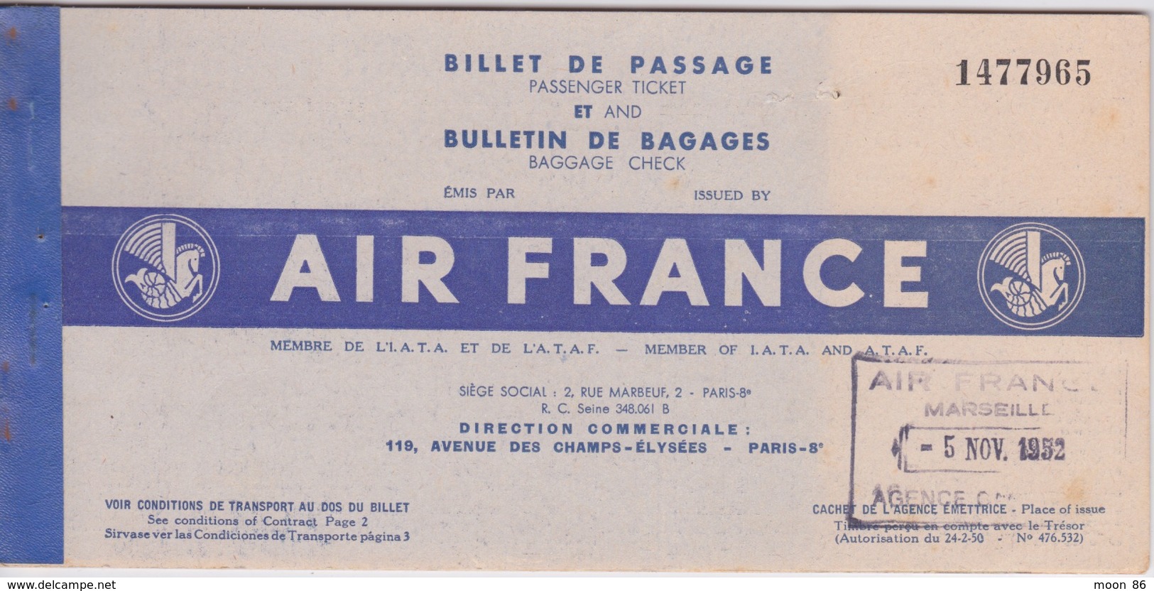 BULLETIN DE BAGAGES ET BILLE DE PASSAGE AIR FRANCE MARSEILLE A CASABLANCA - Europe