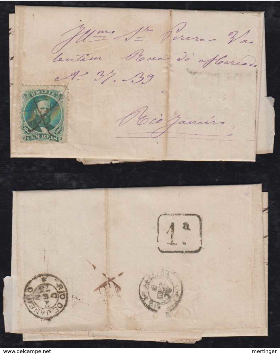 Brazil Brasil 1875 Cover 100R DORES DE MONTE ALEGRE To Rio De Janeiro Manuscript Postmark - Lettres & Documents