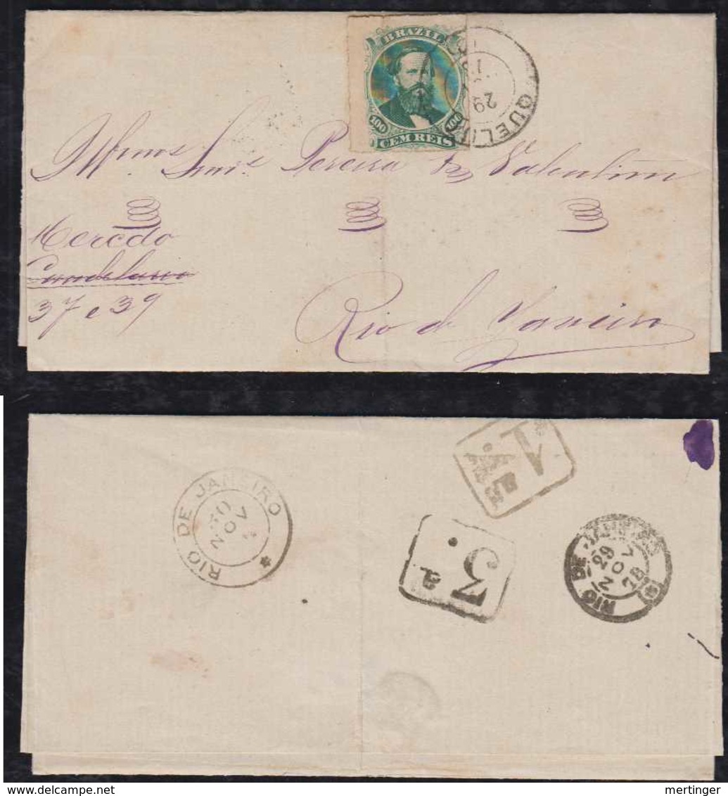 Brazil Brasil 1878 Cover 100R QUELUZ To Rio De Janeiro - Covers & Documents