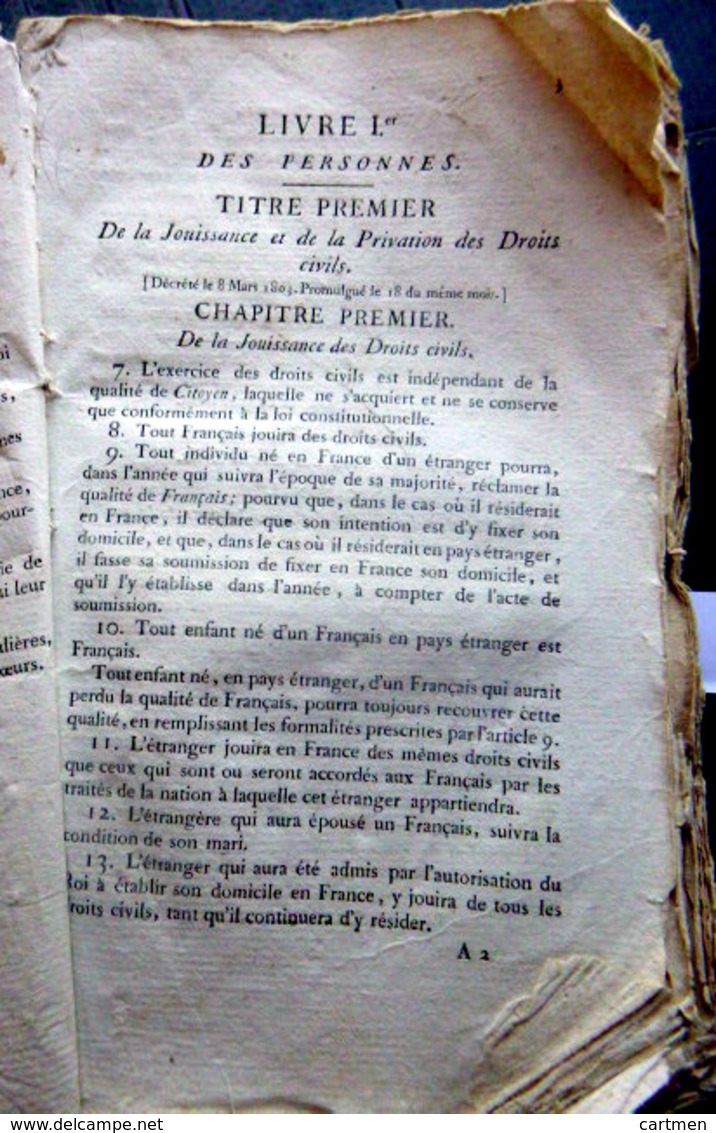 DROIT CODE CIVIL NOUVELLE EDITION DU CODE CIVIL DE 1816 ANNULANT LE CODE NAPOLEON DE 1804 - Décrets & Lois