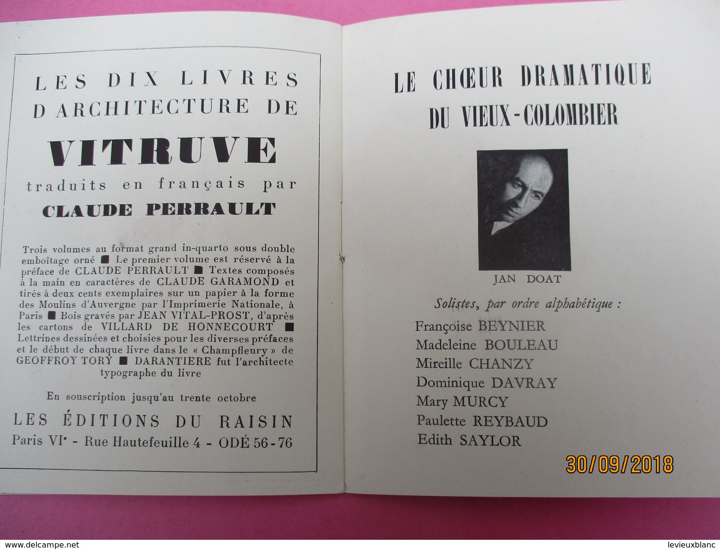 Théâtre Vieux Colombier / Meurtre Dans La Cathédrale/TS ELIOT/ Jean Vilar/ 1945     PROG211 - Programmes