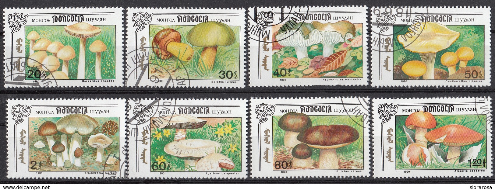 Mongolia 1991 Sc. 2086/2093 Mushrooms Funghi Champignons : Marasmius Amanita. Full Set CTO Boletus - Funghi