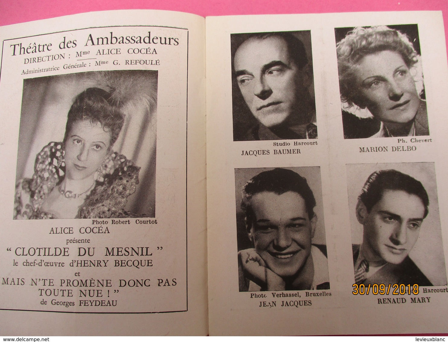 Théâtre Des Ambassadeurs/ Mais N'te Promène Donc Pas Toute Nue!George Feydeau/ Clotilde Du Mesnil/ 1943    PROG213 - Programmes