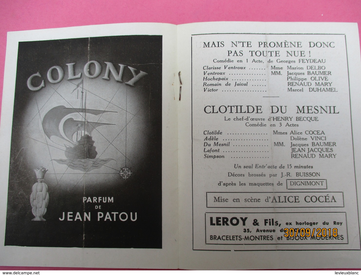 Théâtre Des Ambassadeurs/ Mais N'te Promène Donc Pas Toute Nue!George Feydeau/ Clotilde Du Mesnil/ 1943    PROG213 - Programmes