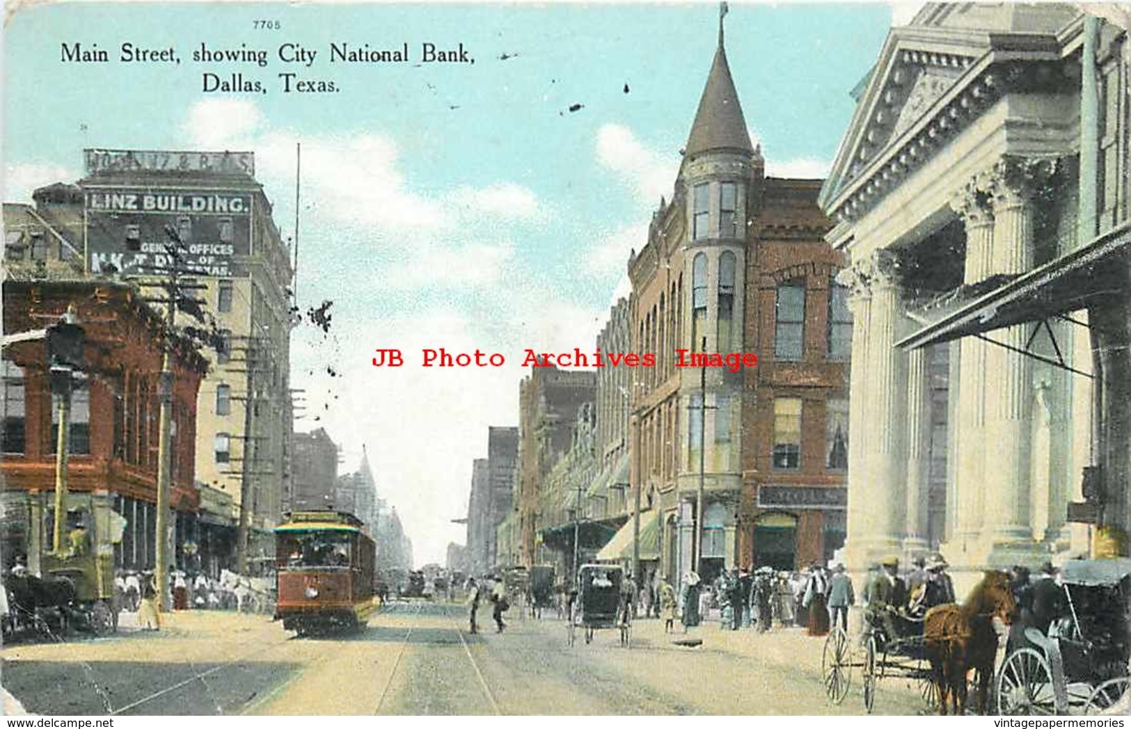 274583-Texas, Dallas, Main Street, Showing City National Bank, 1909 PM, No 7705 - Dallas