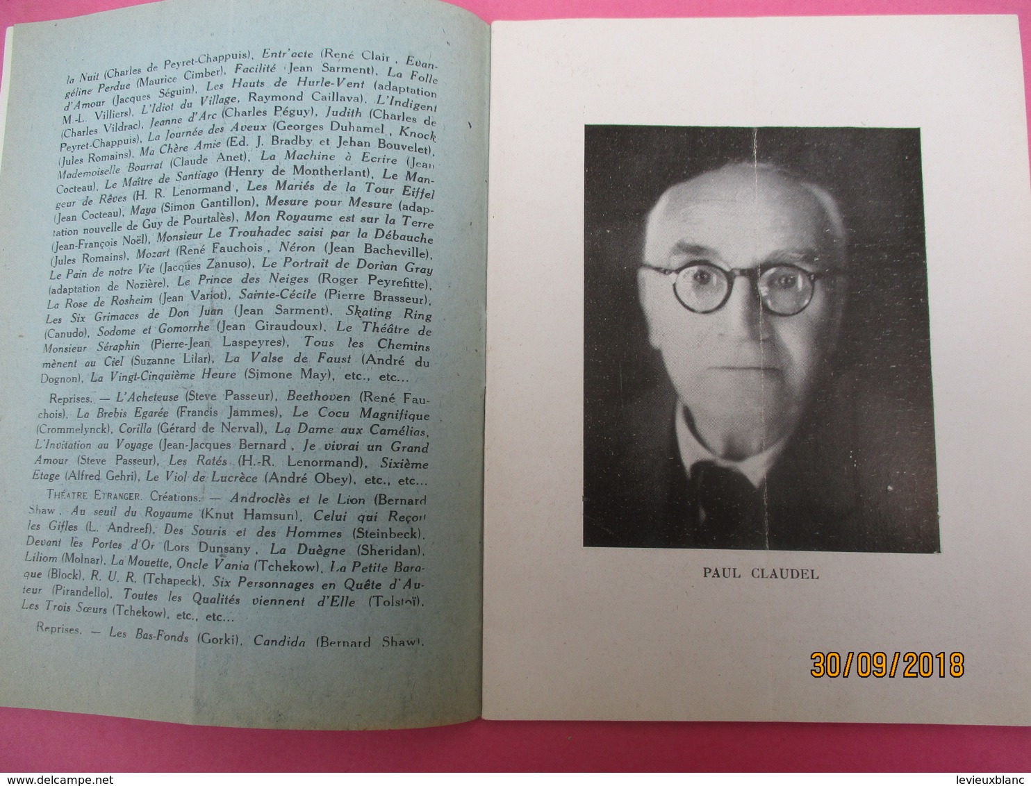 Théâtre Hébertot/ Le Théâtre De L'Elite/L'Annonce Faite à Marie/ Paul Claudel /alain CUNY/ 1948   PROG214 - Programs