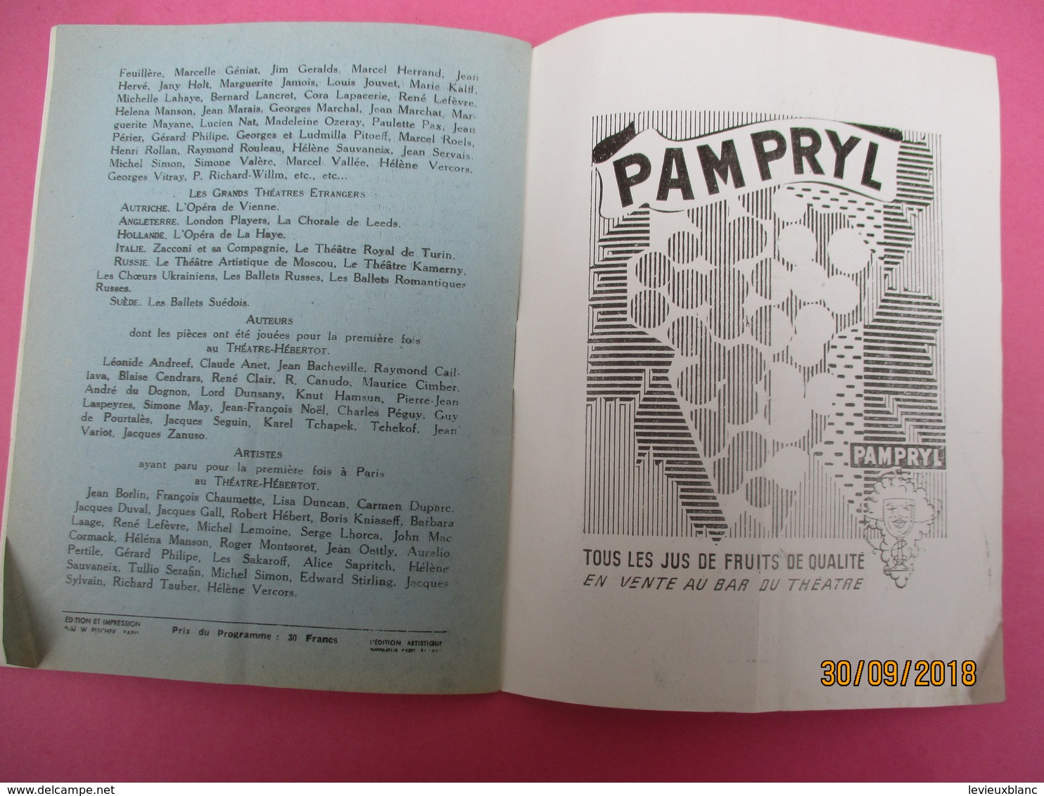 Théâtre Hébertot/ Le Théâtre de l'Elite/L'Annonce faite à Marie/ Paul Claudel /alain CUNY/ 1948   PROG214