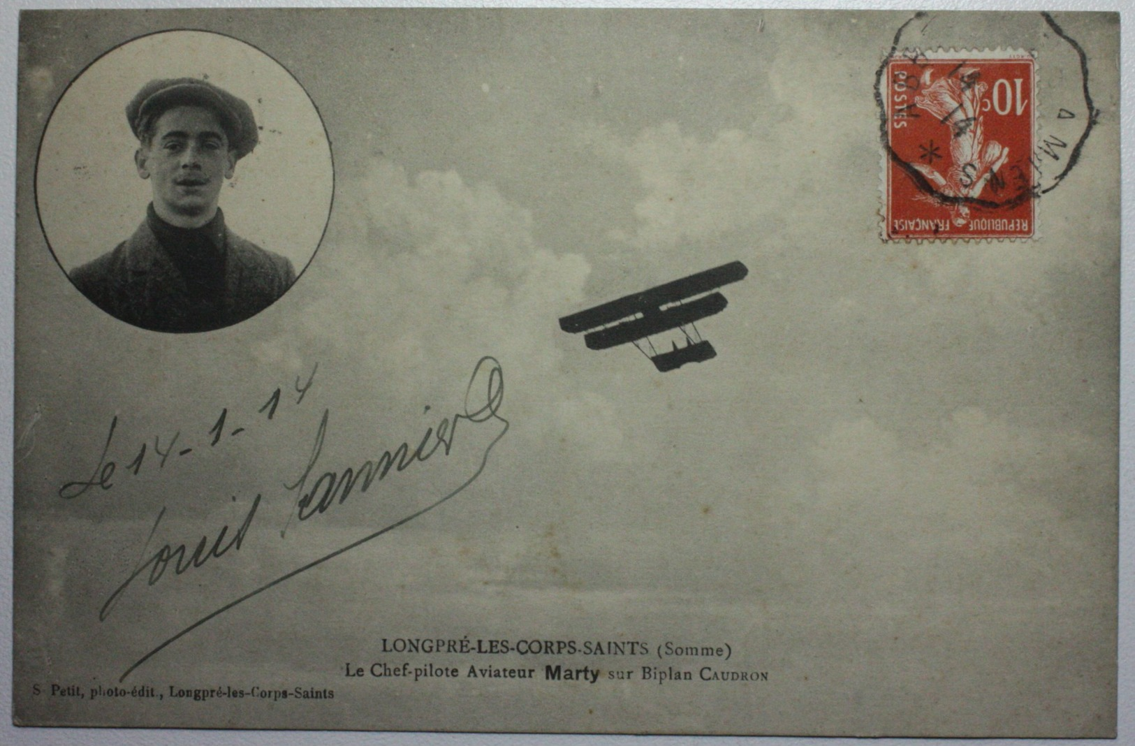 LONGPRE-les-CORPS-SAINTS Le Chef-pilote Aviateur Marty Sur Biplan CAUDRON - Other & Unclassified