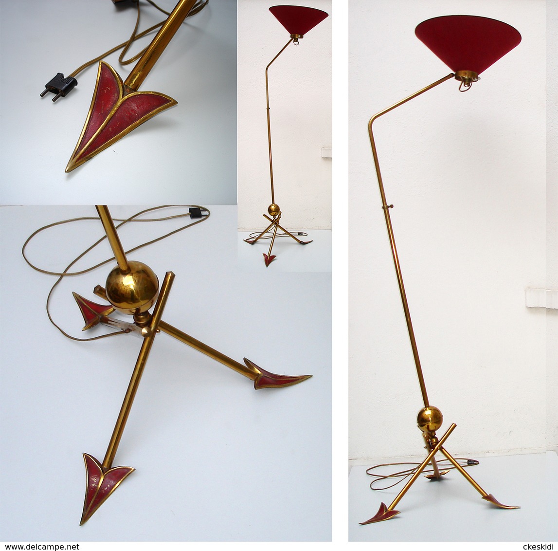 Vintage Ancienne Lampe Lampadaire M. KOBIS & R. LORENCE Mid Century Modern Tripod Arrows Floor Lamp 1950 50's - Luminarie E Lampadari