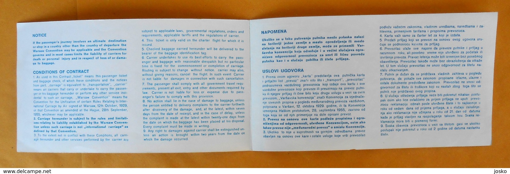 AIR YUGOSLAVIA Ex Small Yugoslavian Airline - 1973. Passenger Ticket On Fly Gatwick-Dubrovnik-Gatwick * Billet Airlines - Biglietti