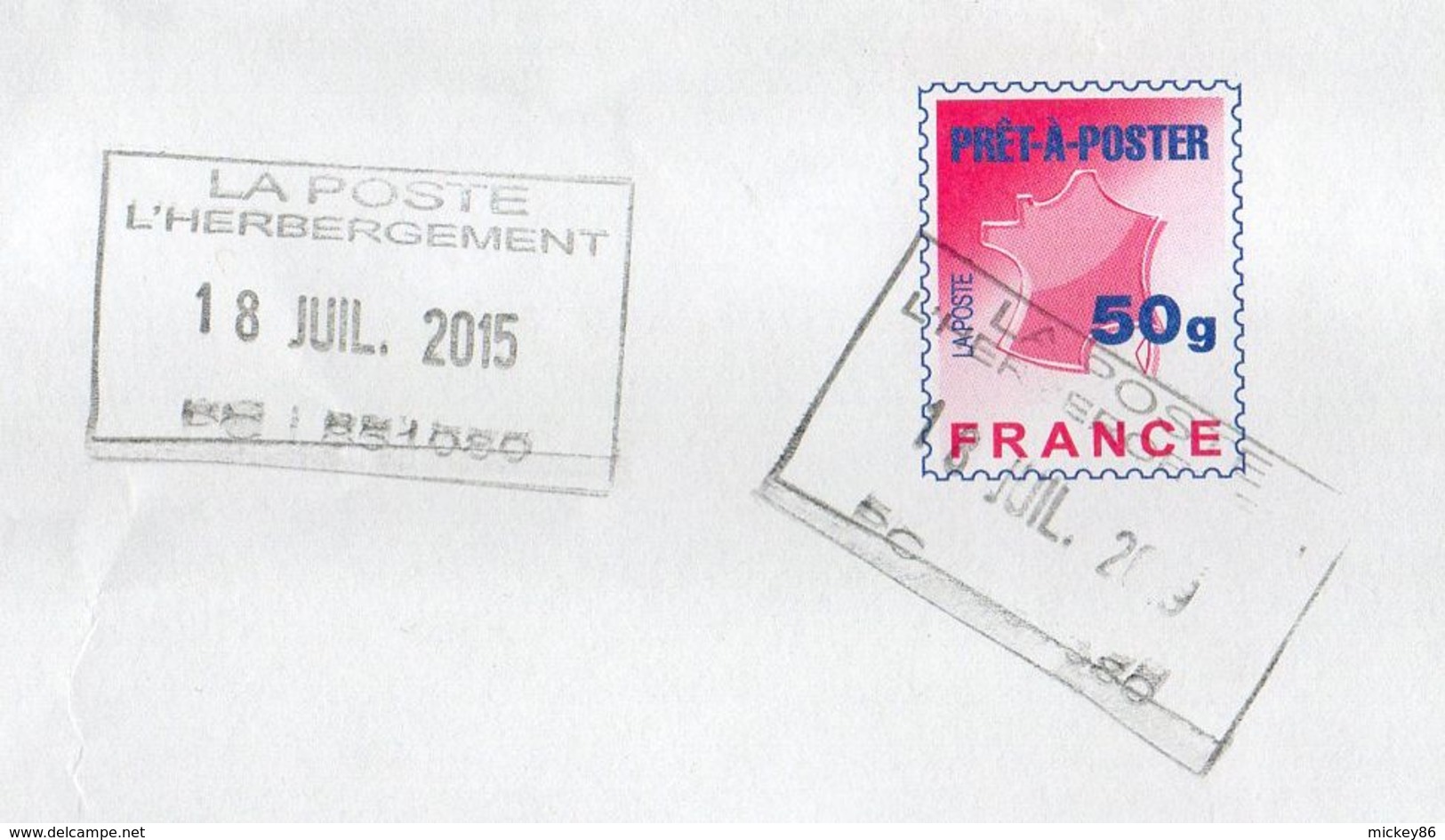 2015-Entier Lettre Suivie 50g Avec Cachet Rectangle  L'HEBERGEMENT - 85 -format C 4 - 1961-....