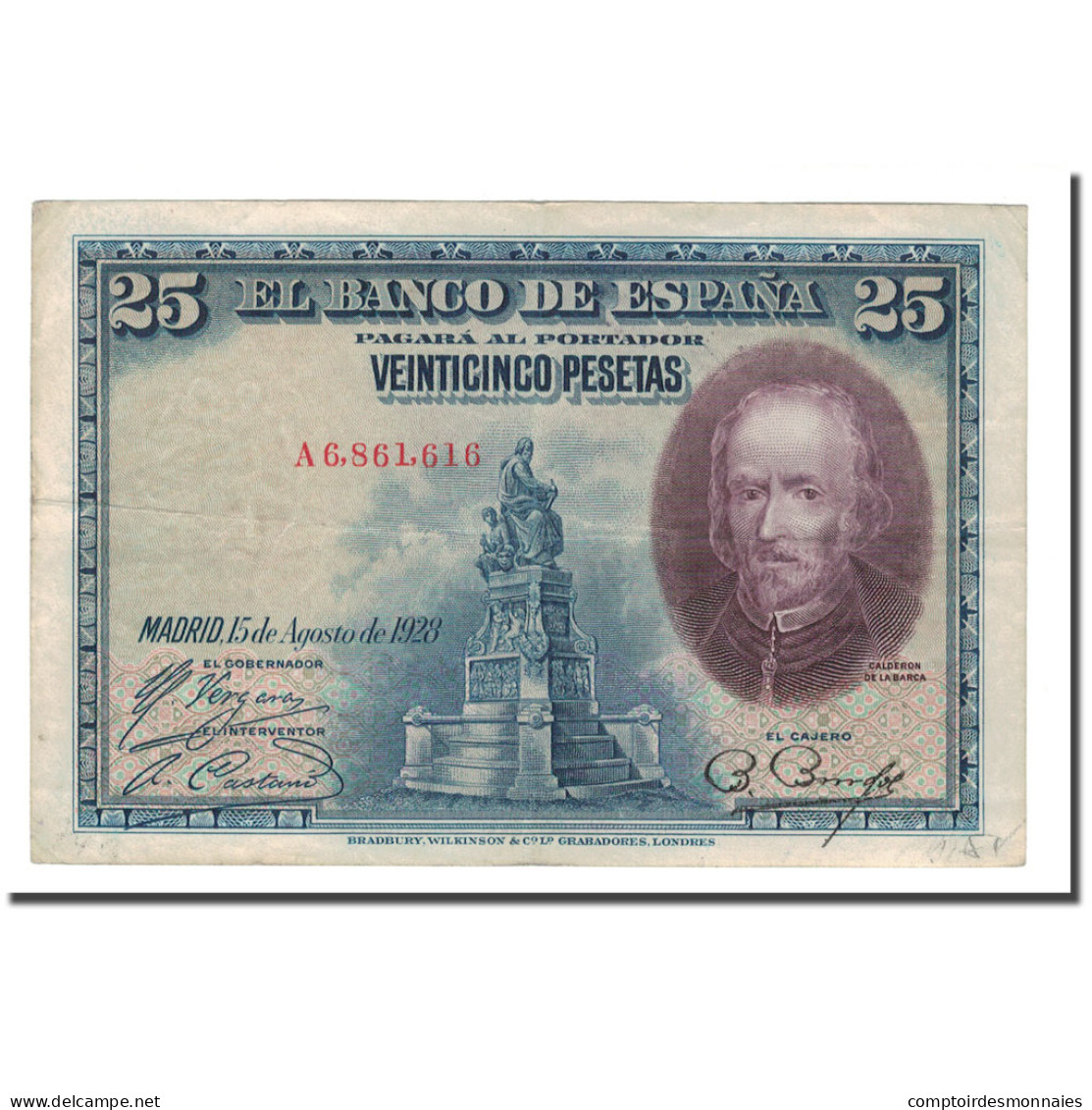 Billet, Espagne, 25 Pesetas, 1928, 1928-08-15, KM:74a, TB - 1-2-5-25 Peseten