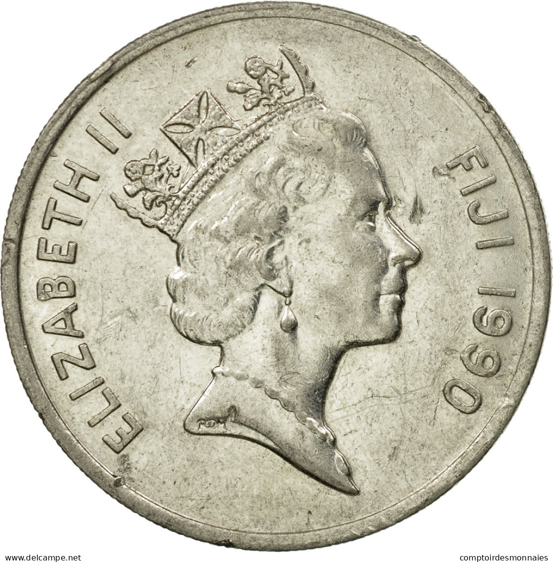 Monnaie, Fiji, Elizabeth II, 20 Cents, 1990, TTB, Nickel Plated Steel, KM:53a - Fidji