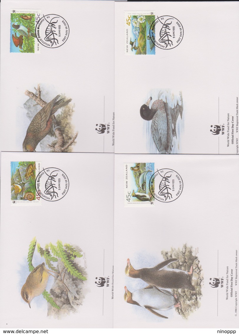 World Wide Fund For Nature 1993 New Zealand  Birds,Set 4 Official First Day Covers - FDC