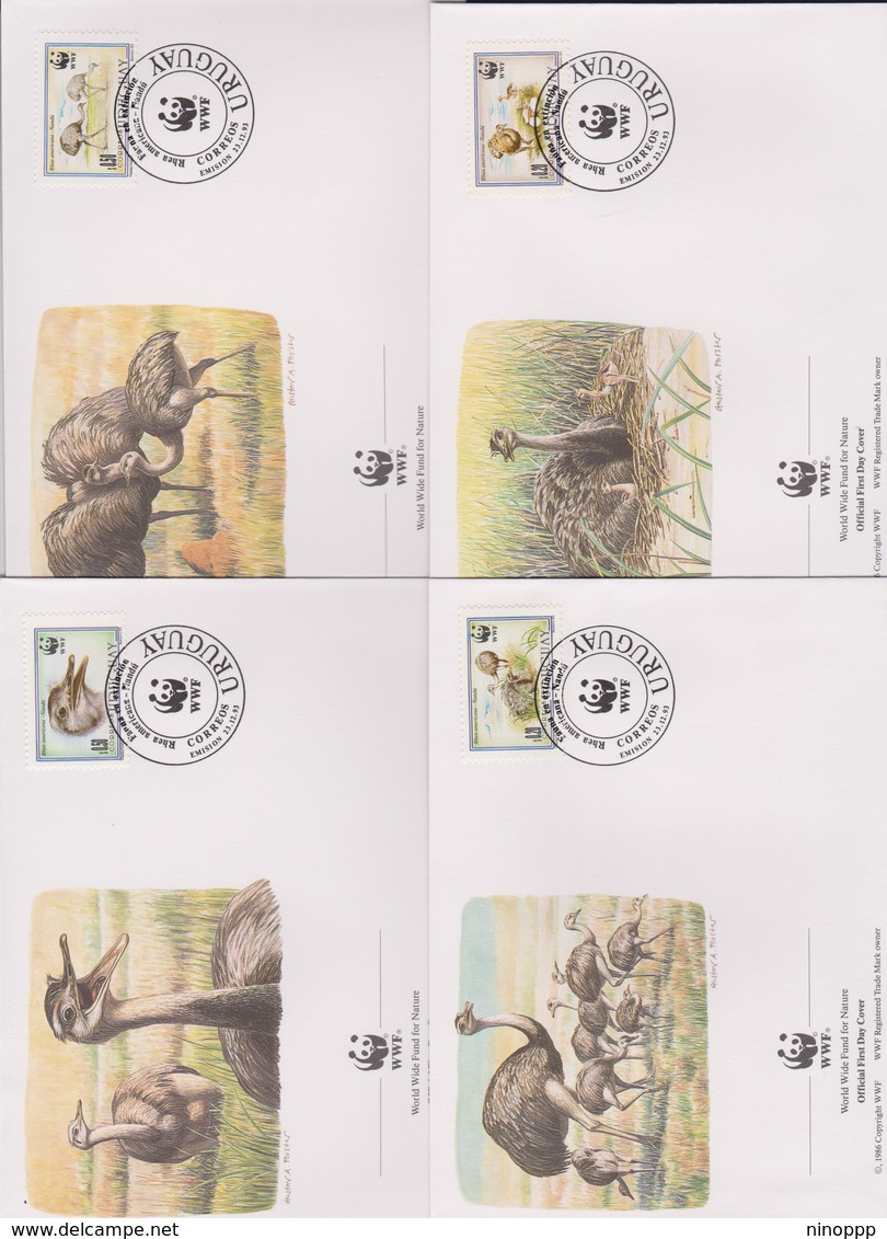 World Wide Fund For Nature 1993 Uruguay Rhea,Set 4 Official First Day Covers - FDC