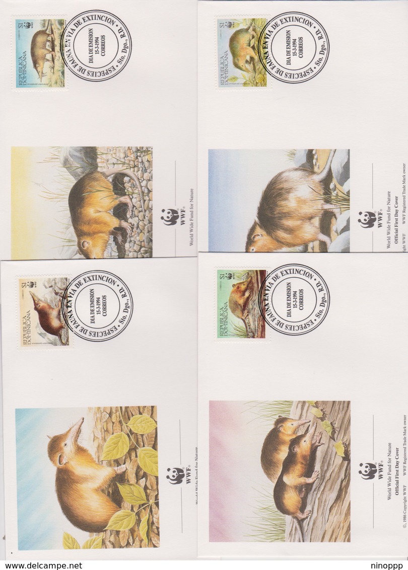 World Wide Fund For Nature 1994 Dominican Republic Solenodon ,Set 4 Official First Day Covers - FDC