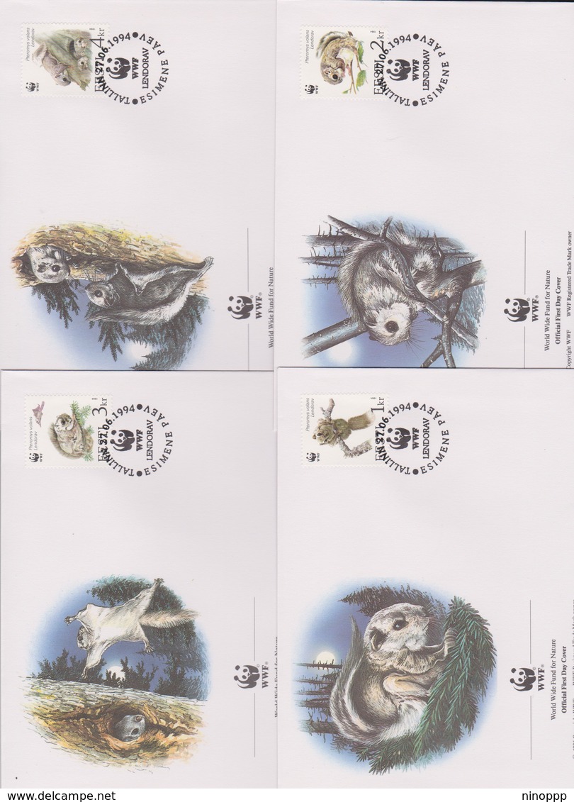 World Wide Fund For Nature 1994 Estonia Squirrel ,Set 4 Official First Day Covers - FDC