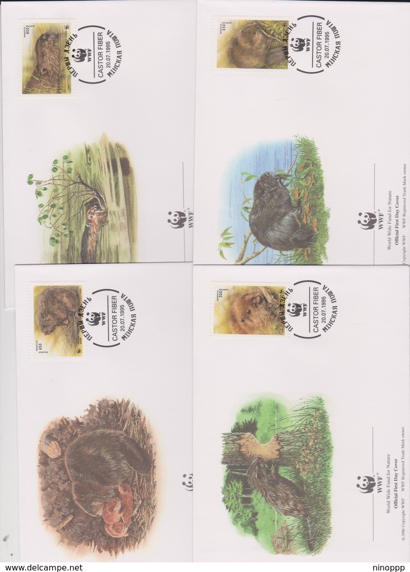 World Wide Fund For Nature 1995 Belarus  Beaver,Set 4 Official First Day Covers - FDC