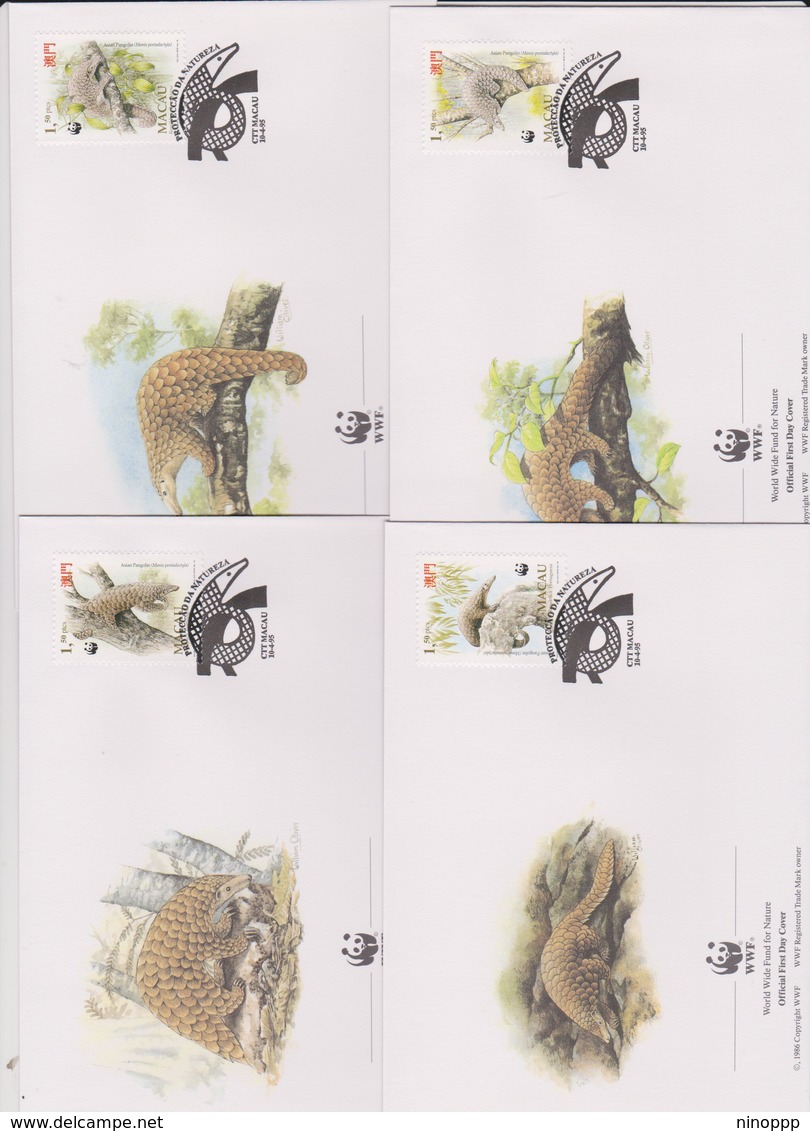 World Wide Fund For Nature 1995 Macau Pangolin,Set 4 Official First Day Covers - FDC