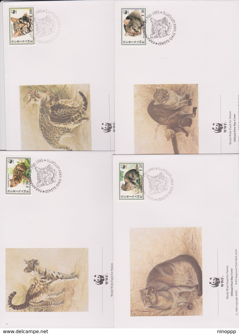 World Wide Fund For Nature 1995 Surinam Cats,Set 4 Official First Day Covers - FDC