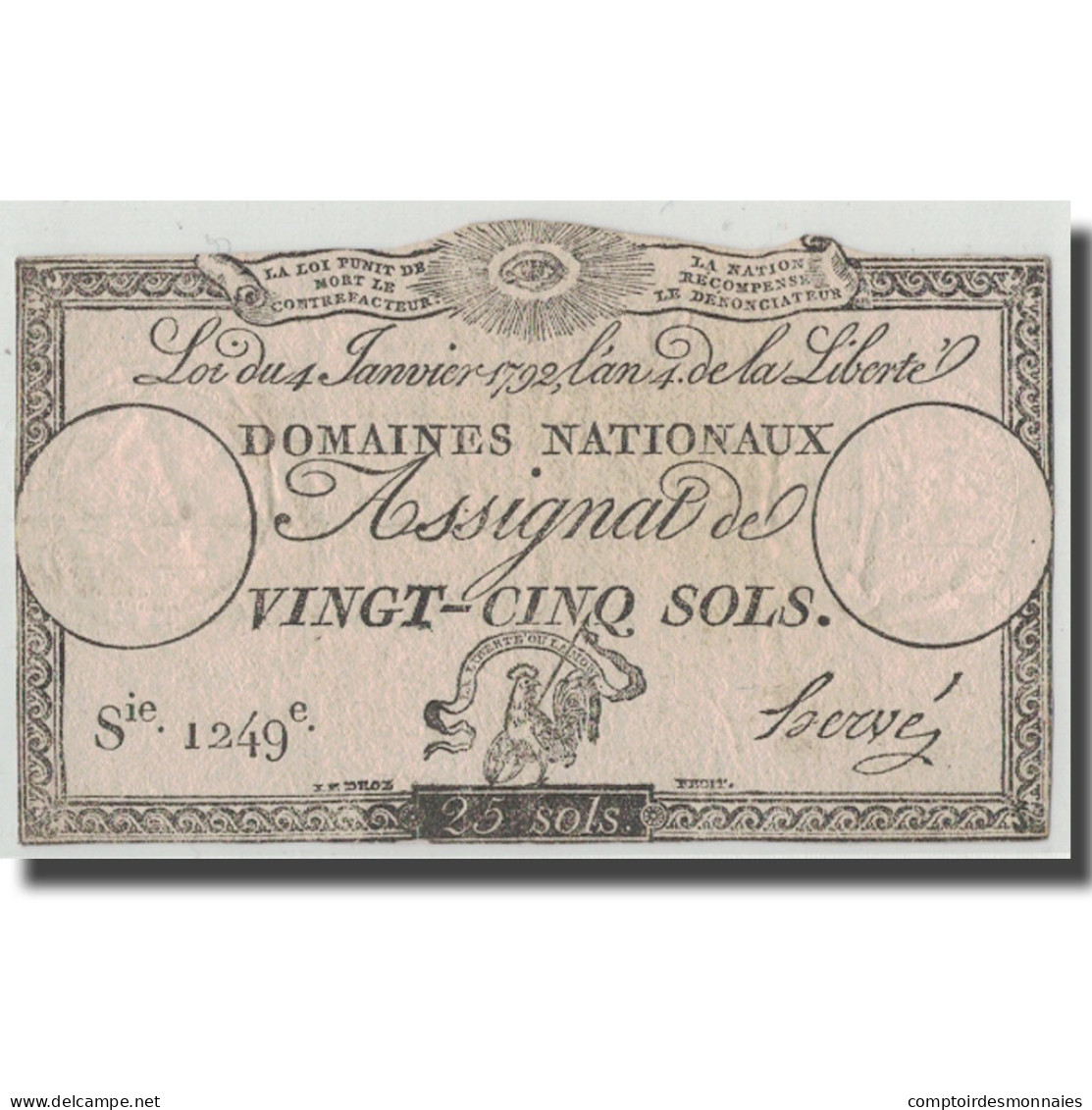 France, 25 Sols, 1792, Hervé, 1792-01-04, TTB+, KM:A55, Lafaurie:150 - Assignats