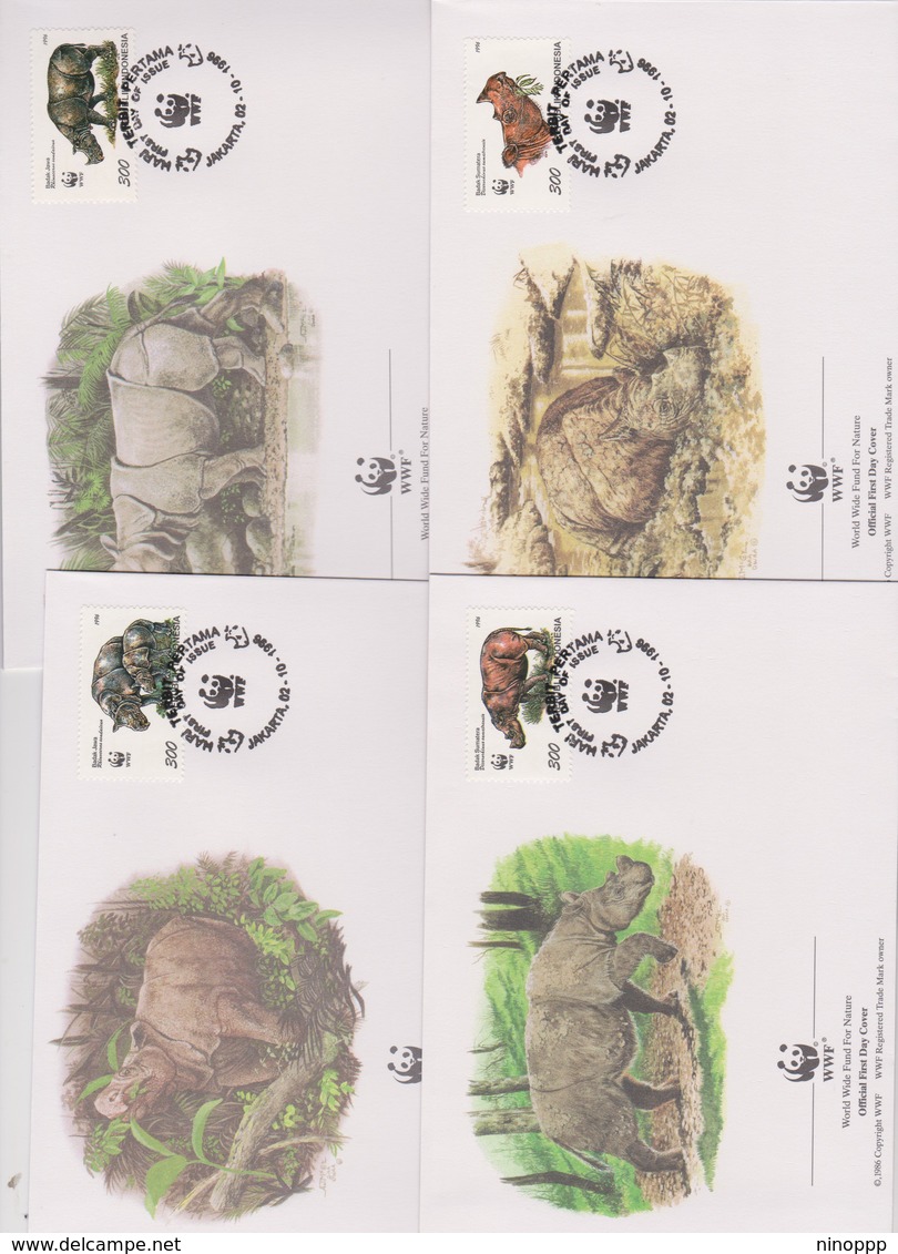 World Wide Fund For Nature 1996 Indonesia Rhino,Set 4 Official First Day Covers - FDC