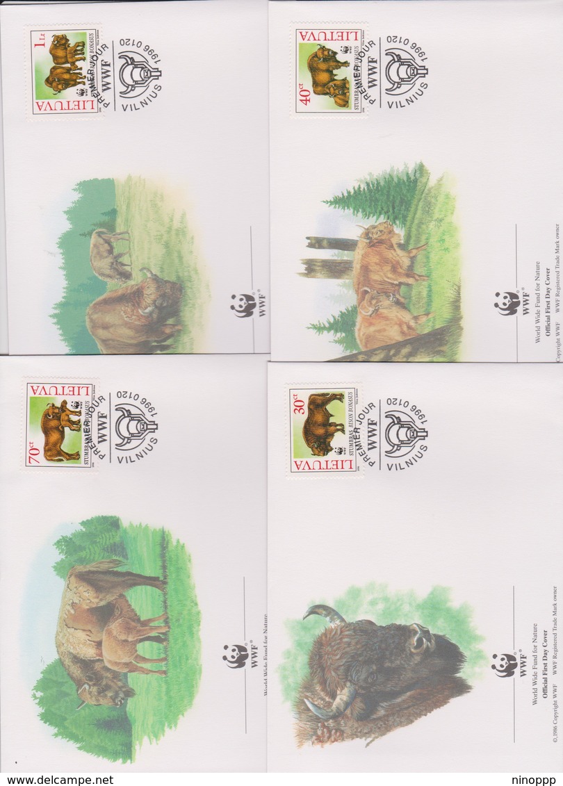 World Wide Fund For Nature 1996 Lithuania Bison,Set 4 Official First Day Covers - FDC