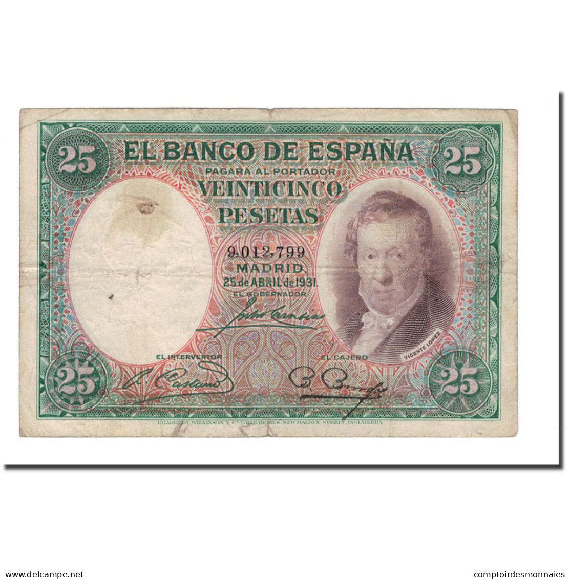 Billet, Espagne, 25 Pesetas, 1931, 1931-04-25, KM:81, B - 25 Pesetas