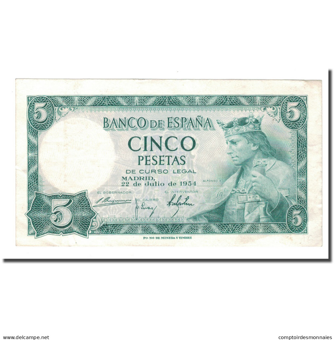 Billet, Espagne, 5 Pesetas, 1954, 1954-07-22, KM:146a, TTB+ - 5 Pesetas