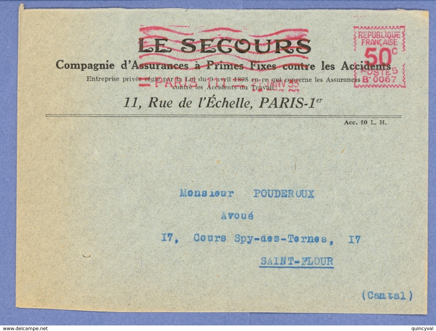 0944 Lettre Tarif 18 07 1932  50c Empreinte Machine à Affranchir HAVAS B 0067 HAV209d - Lettres & Documents