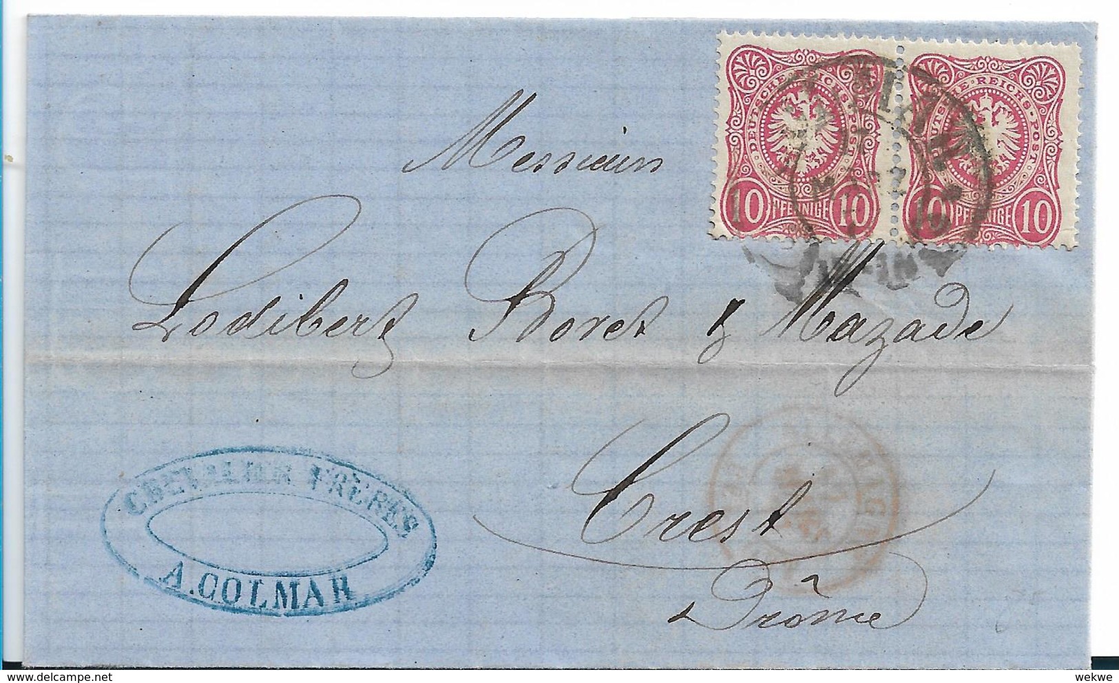 EL138 / Brief, Elsass, Colmar Hufeisenstempel 17.3.77 Auf Paar 10 Pfennige Nach Brest - Covers & Documents