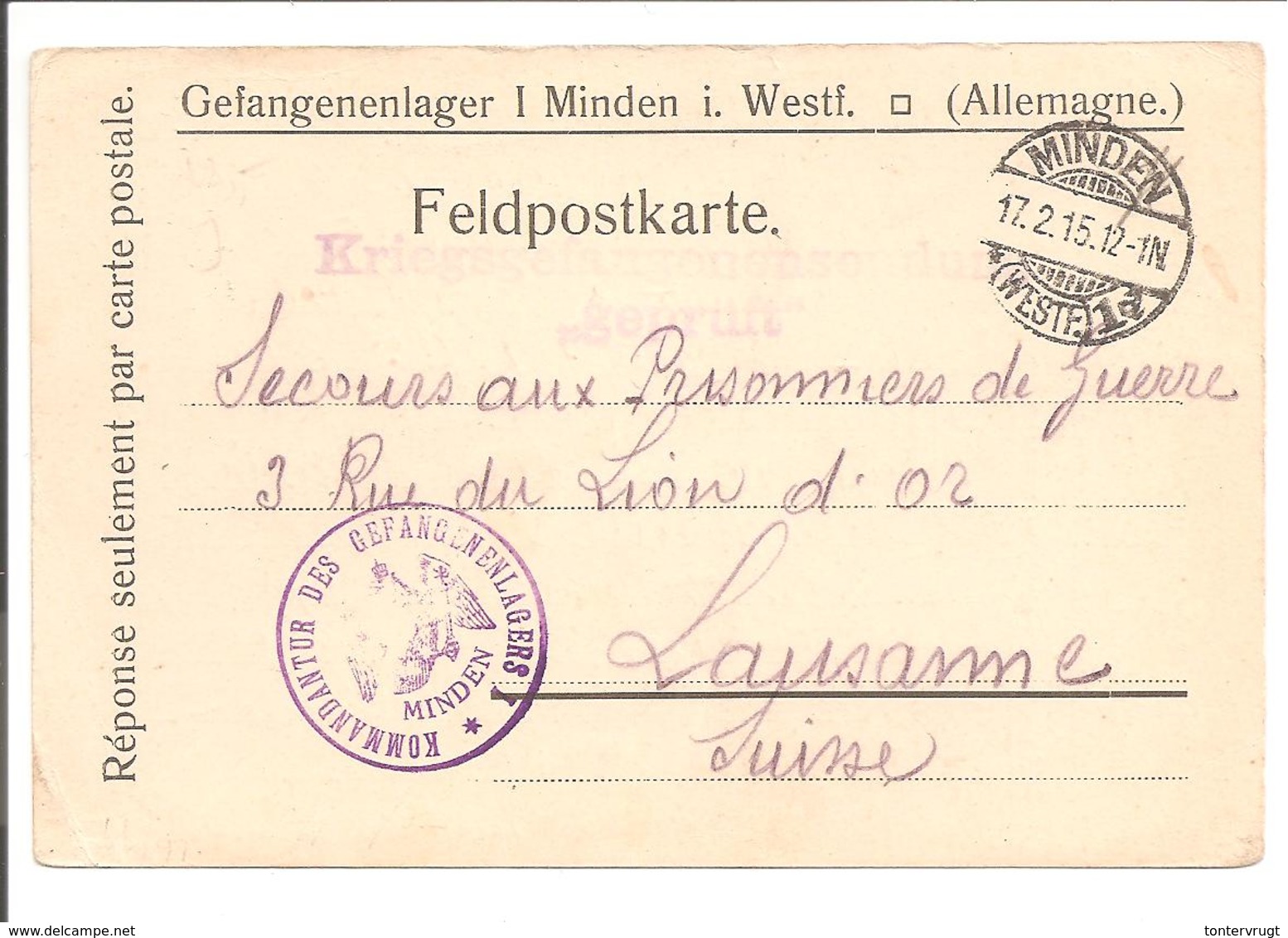WO1 Kriegsgefangene.POW.Minden>Suisse-Schweiz - 1. Weltkrieg