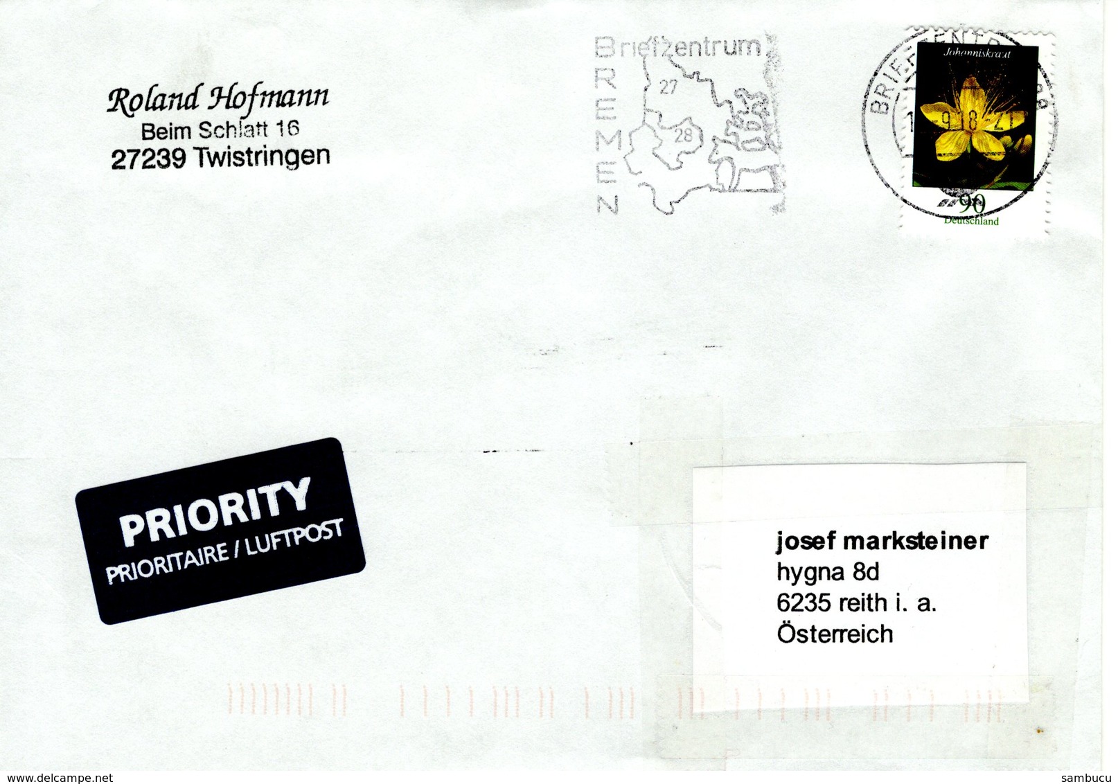 Auslands - Brief Von Briefzentrum 28 Mit 90 Cent Johanniskraut 2018 Werbestempel BZ Bremen - Briefe U. Dokumente